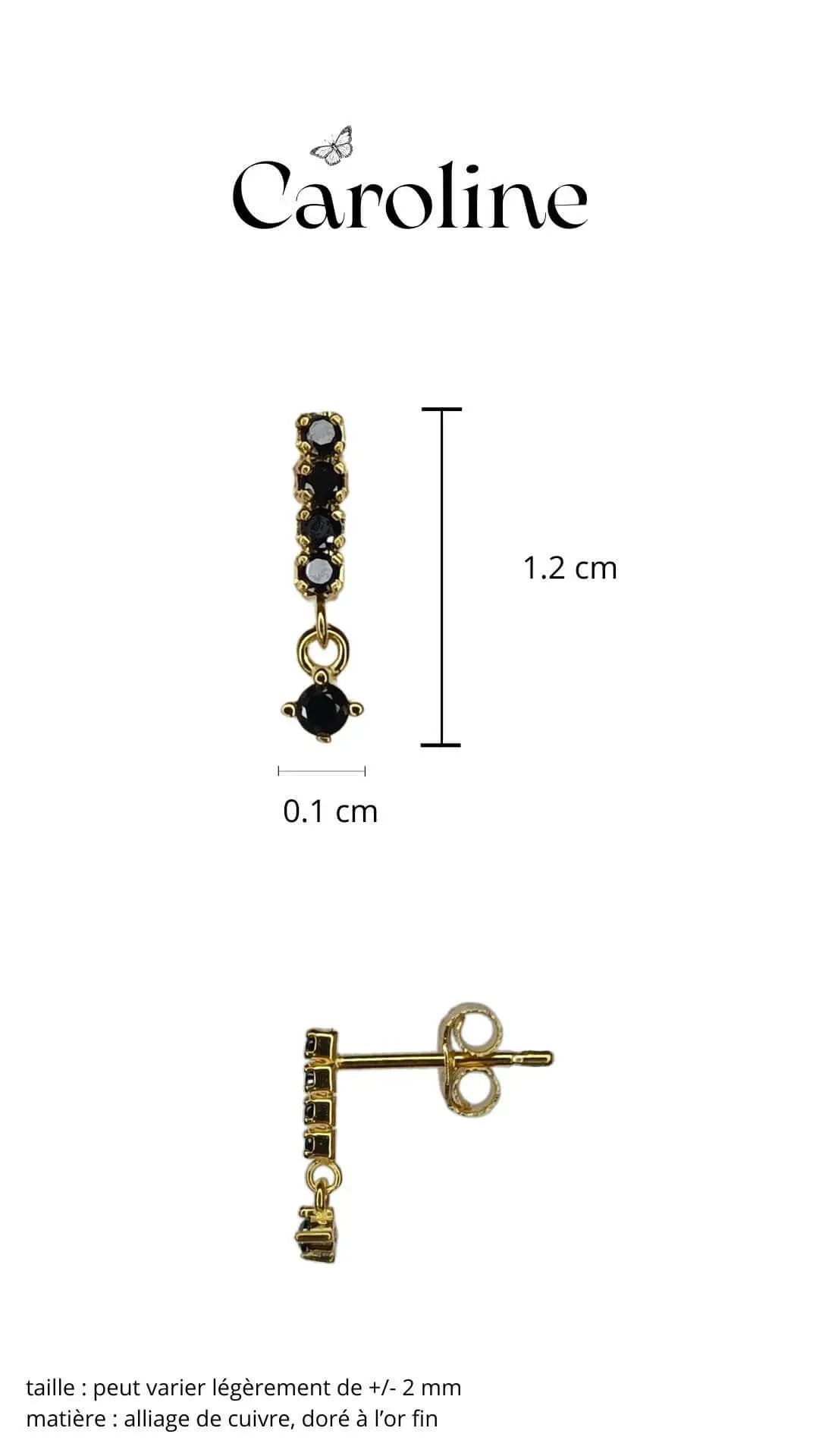 boucle d'oreille minimaliste pierre noire et doré