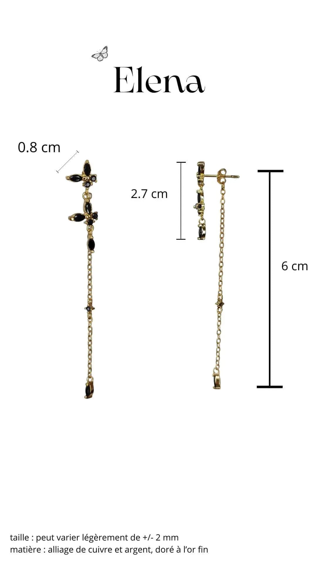 boucle pendant motif papillon et chainette style glamour