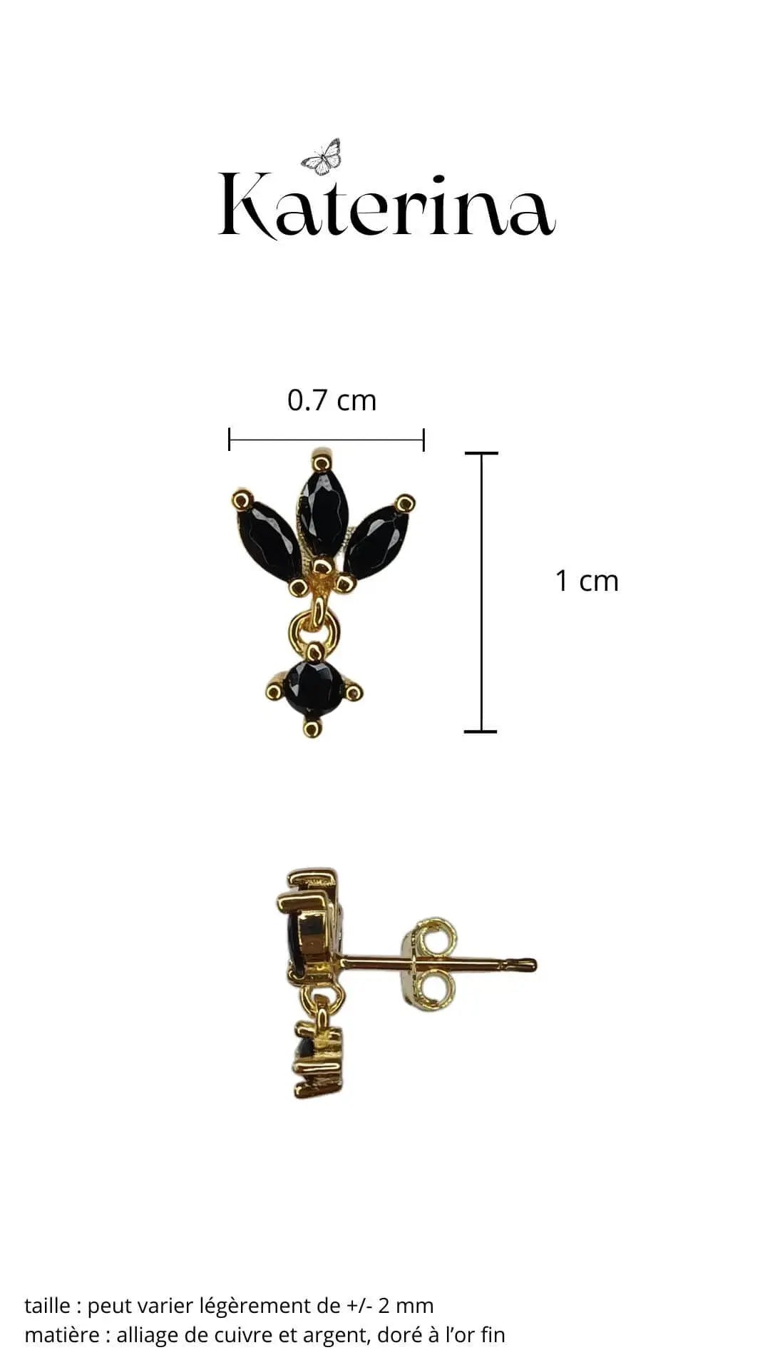 boucle d'oreille doré l'or fin et pierres noires