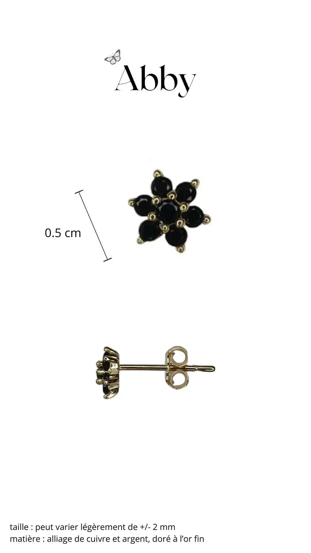 clou d'oreille motif fleur noir élégant