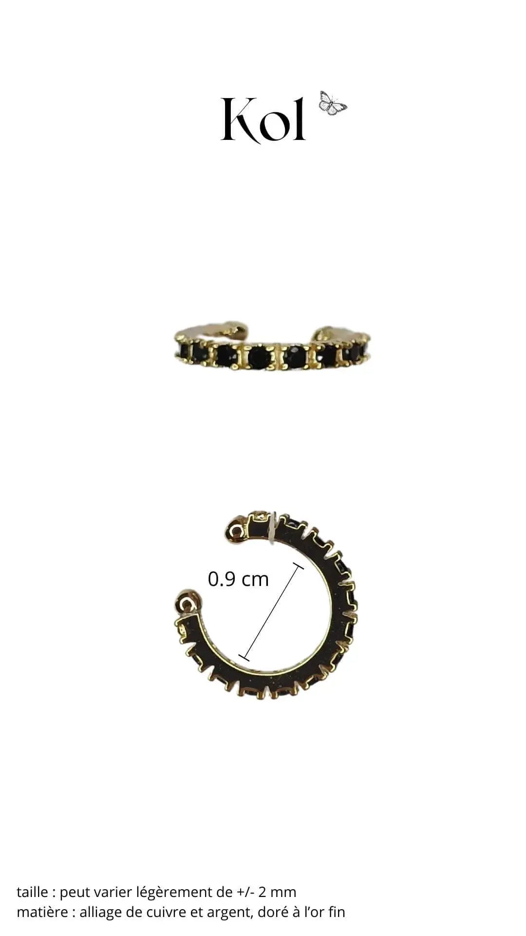 earcuff femme doré et pierres noires