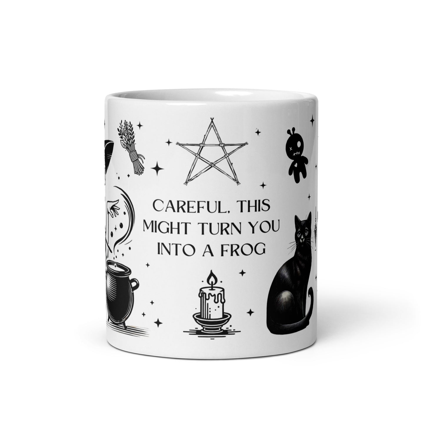Mug sorcière avec le texte Careful it might turn you into a frog