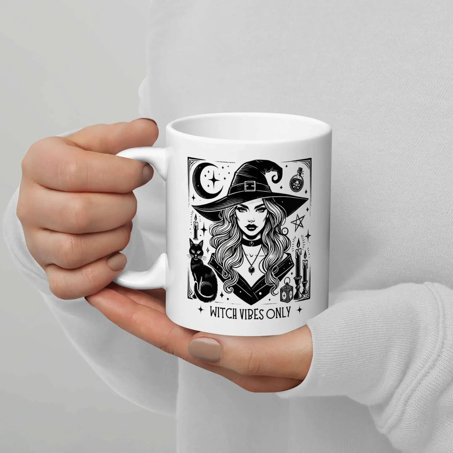 Mug sorcière au style gravure pause café