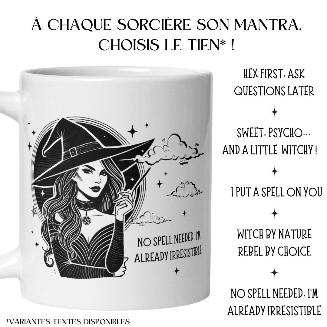 Collection de mugs sorcière moderne avec différents slogans ésotériques