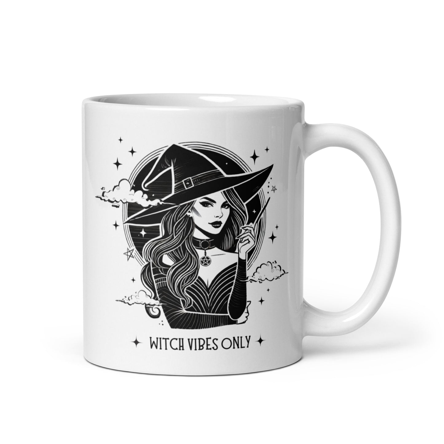Mug avec portrait de sorcière et message Witch vibes only
