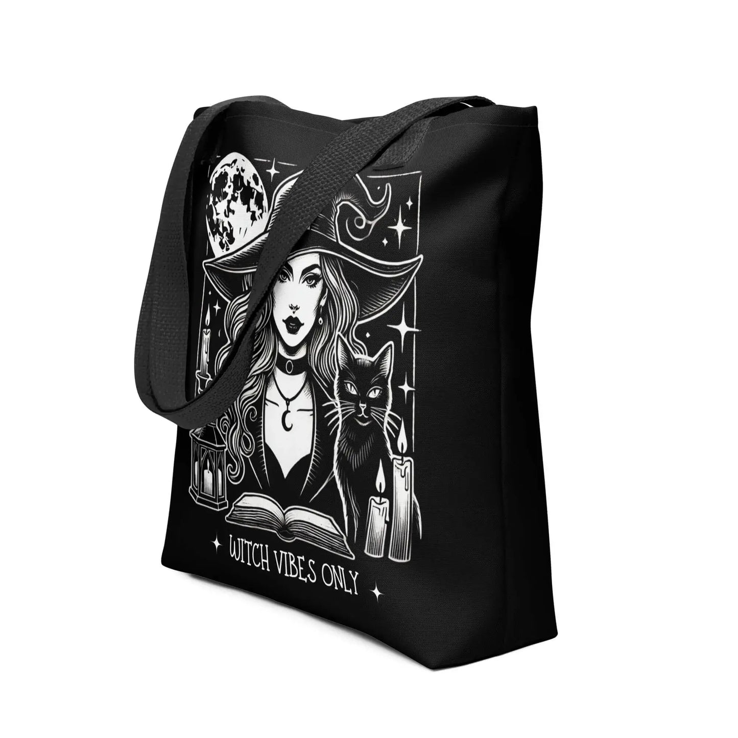 Tote bag ésotérique illustration vintage avec lune et magie slogan witch vibes only