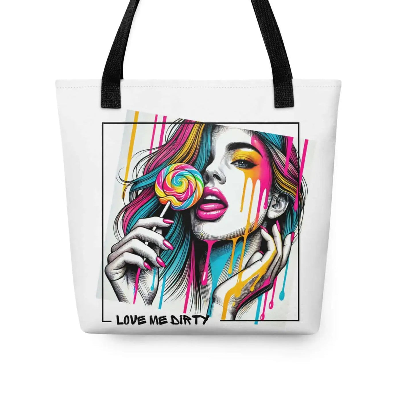 Tote bag coloré femme sucette avec message osé