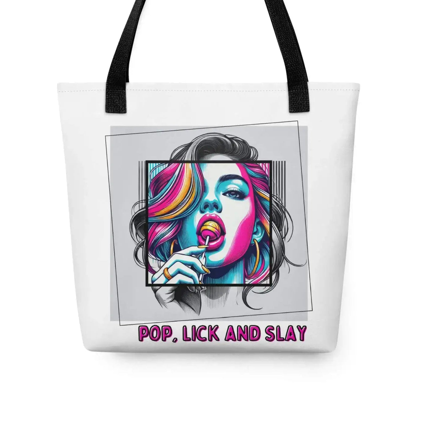 Tote bag coloré avec slogan Pop Lick and Slay