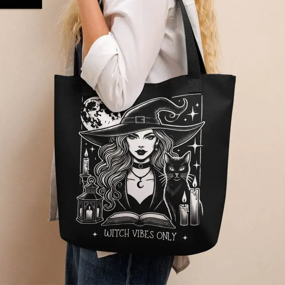 Tote bag mystique sorcière et lune ambiance occulte