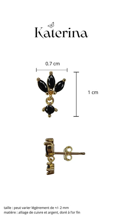 boucle d'oreille doré  l'or fin et pierres noires