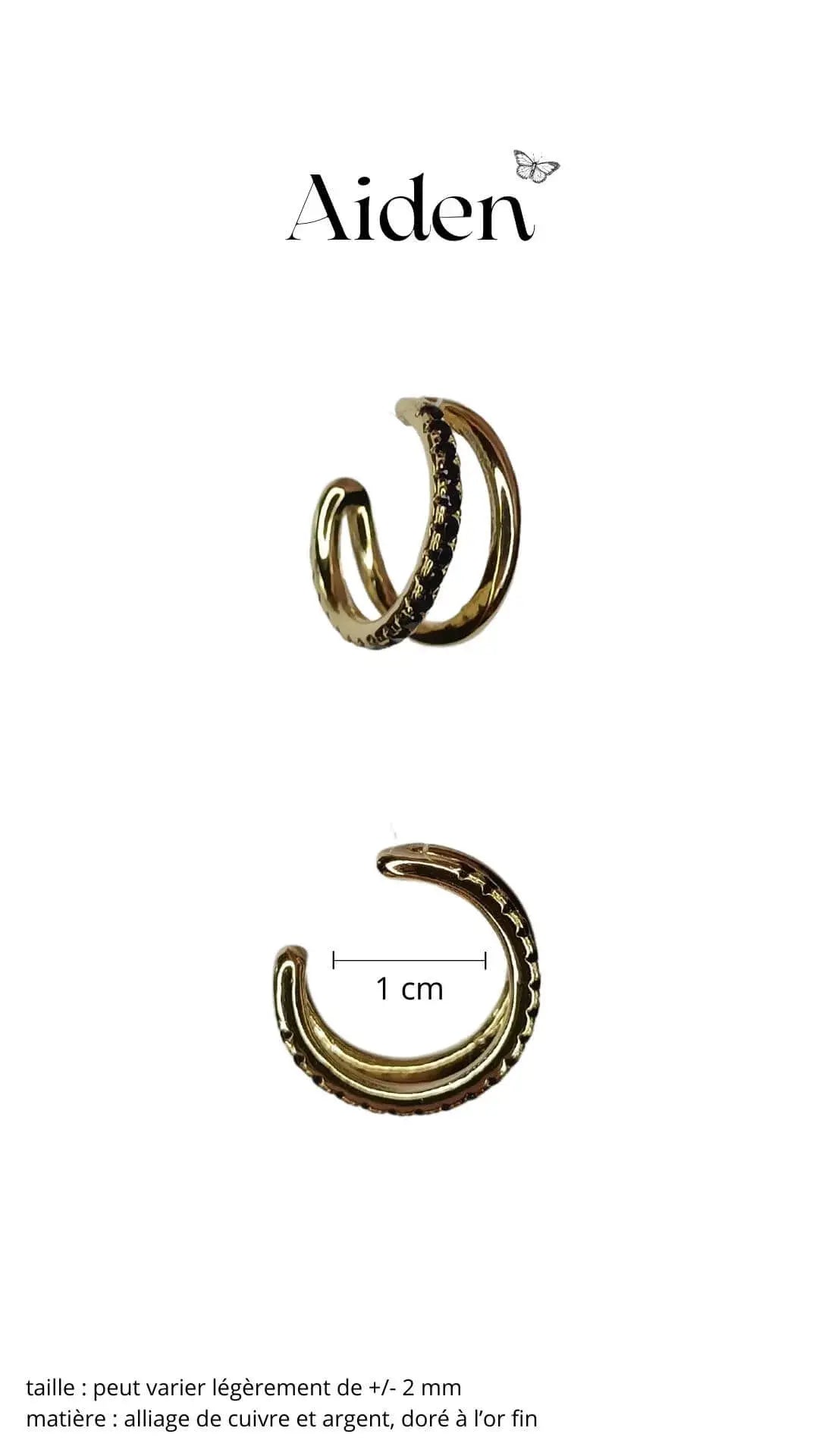 earcuff doré à l'or fin et pierres noires stylé et orginal