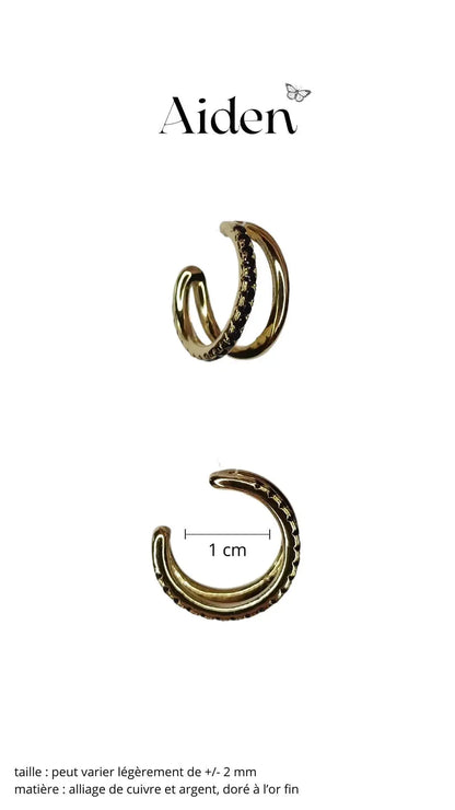 earcuff doré à l'or fin et pierres noires stylé et orginal