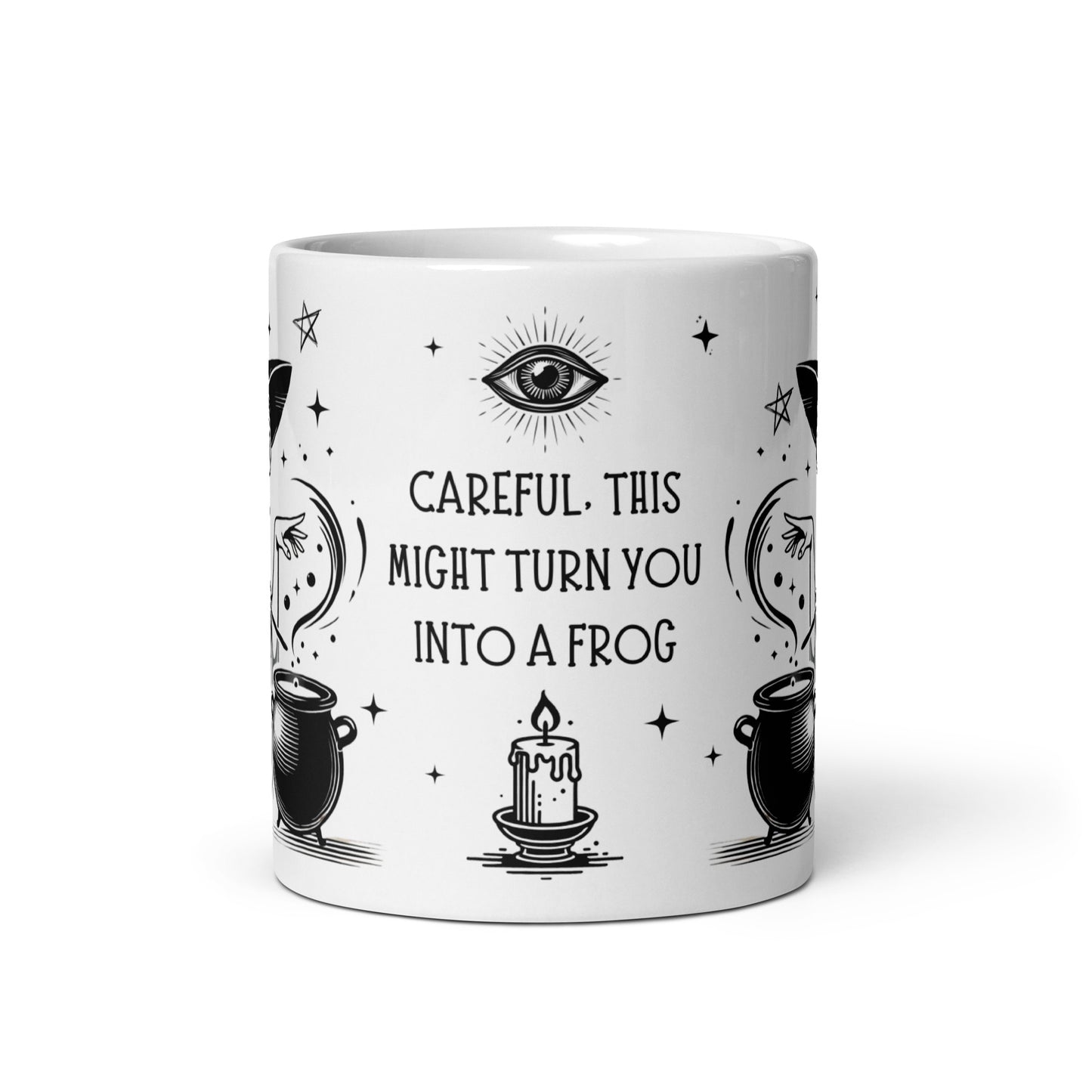 Mug sorcière avec le texte Careful it might turn you into a frog