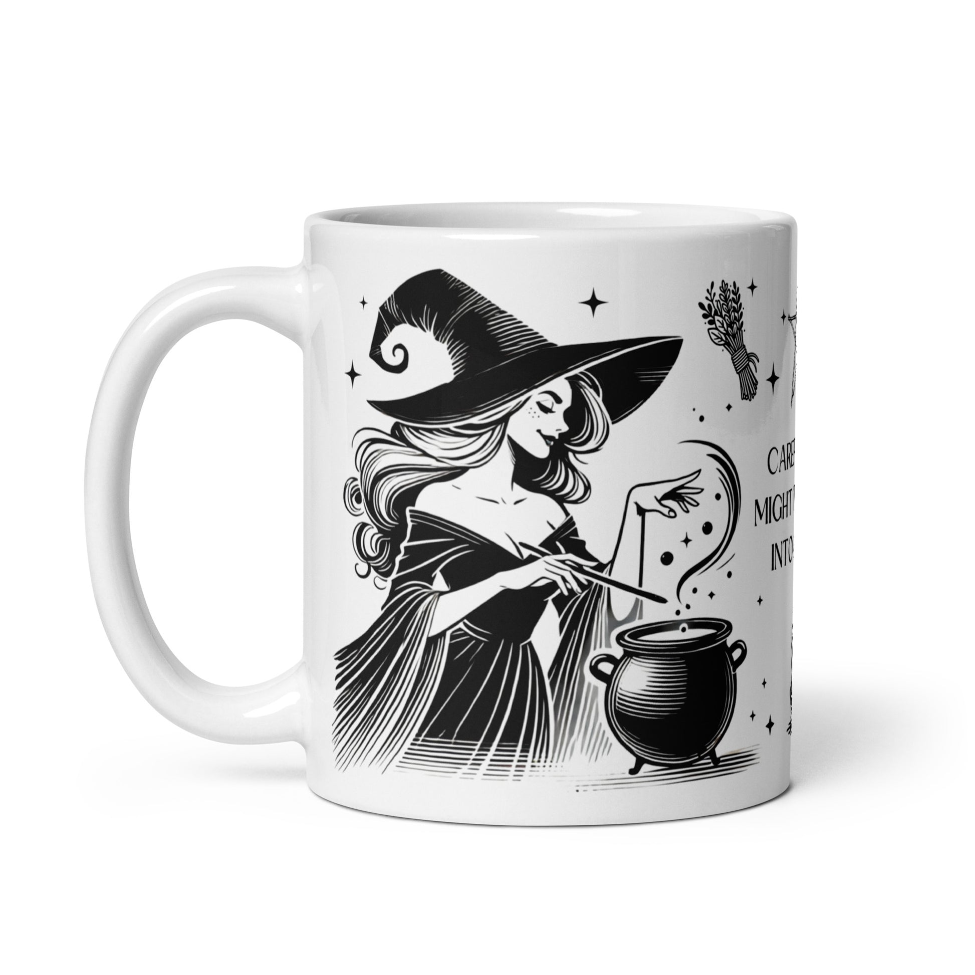 Illustration sorcière avec son chaudron et ses outils magiques