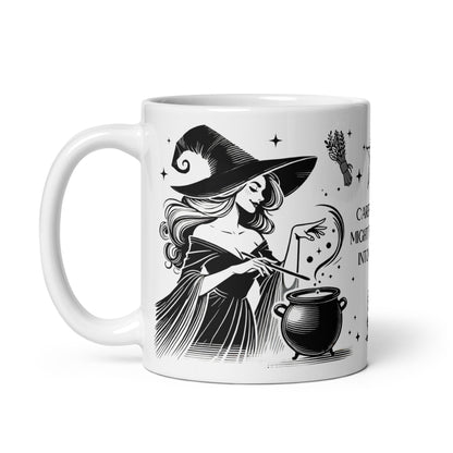 Illustration sorcière avec son chaudron et ses outils magiques