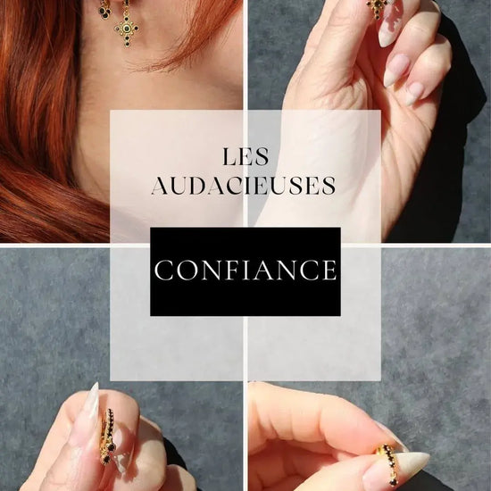présentation du set de boucles pendant croix et pierres