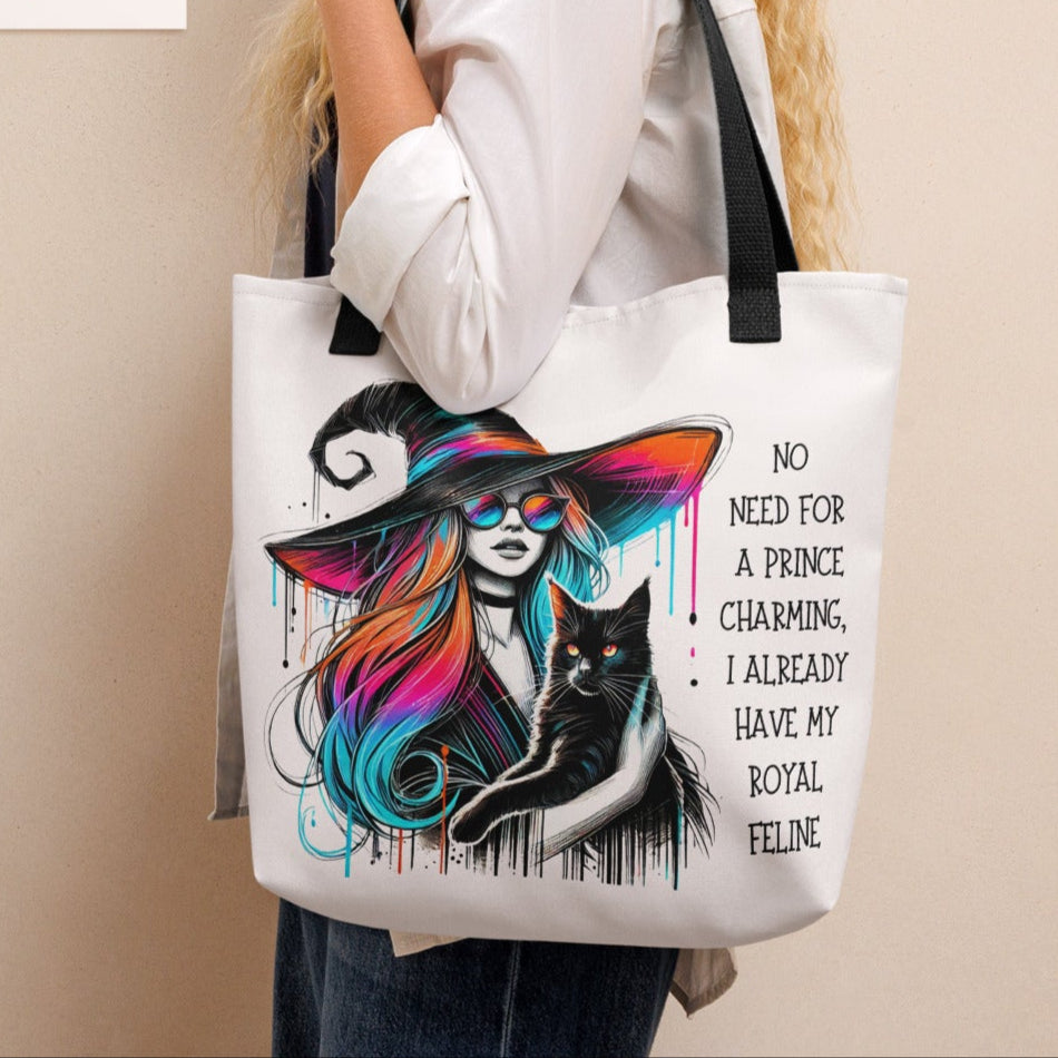 Tote bag magique ambiance sorcière et chat noir