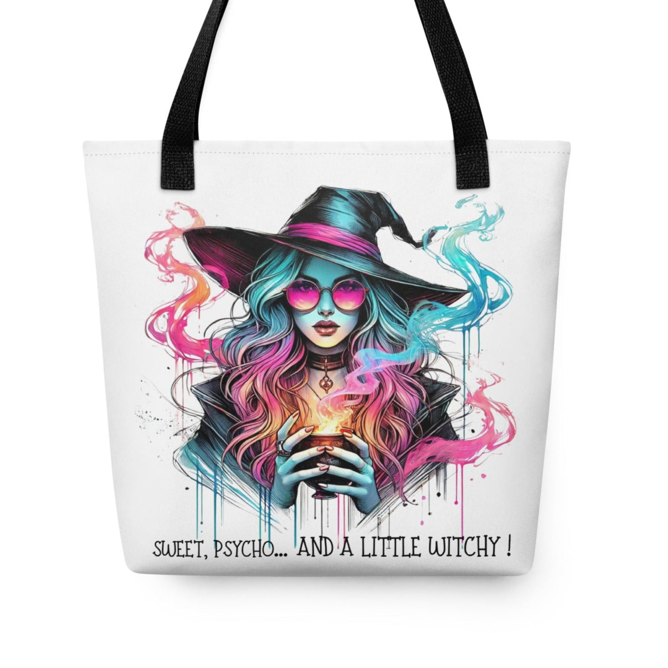 Tote bag sorcière coloré avec potion magique